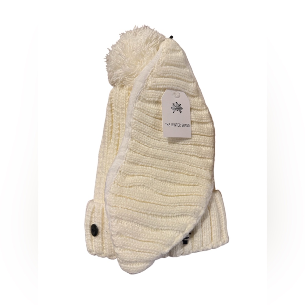 NWT Cream/White Winter Knit Hat with Face Mask